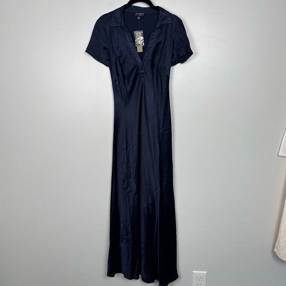 NEW J. Crew Short-sleeve maxi slip dress in luster crepe Navy Blue Size 00 BS802 - Picture 9 of 12